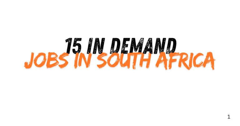Infographic listing 15 in-demand jobs in South Africa projected to thrive through 2035, highlighting key industries and skills.